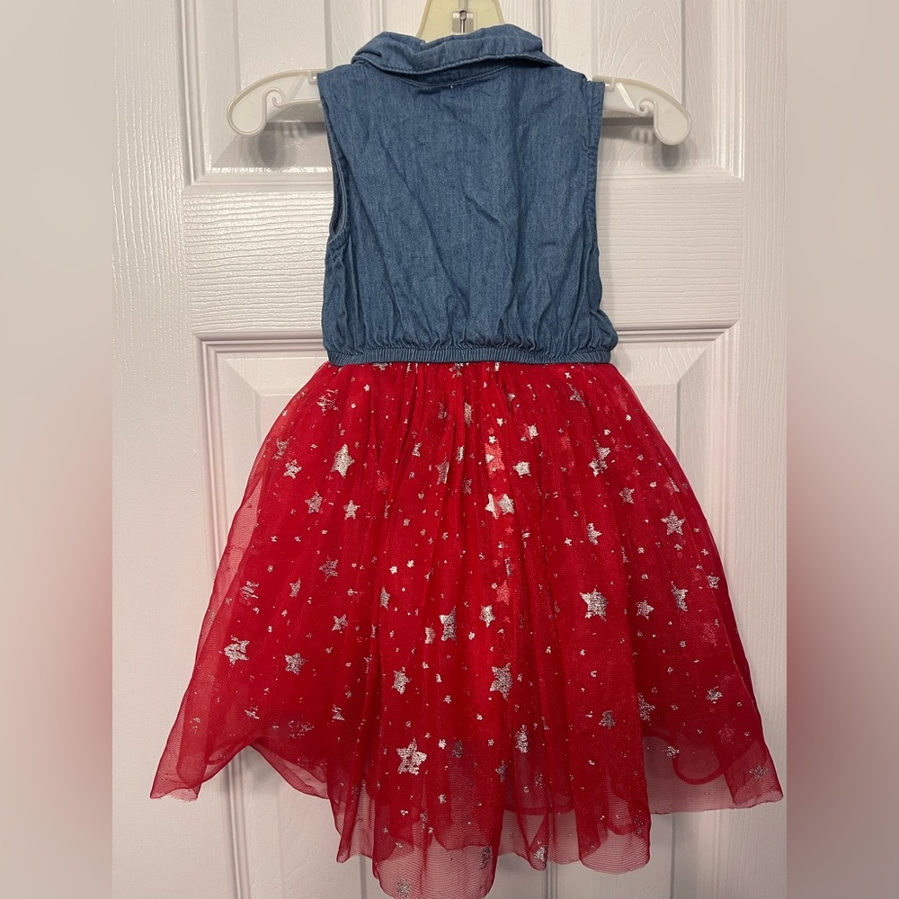 Girls Mickey Dress - Faux Denim Top w Tie and Red Tulle Skirt - Toddler - Sz 18m - Picture 3 of 3